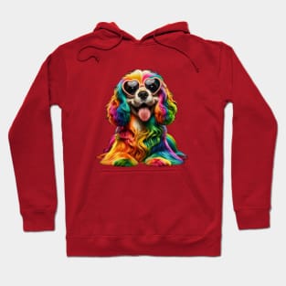 Rainbow Cute Dog Wearing Glasses Heart Puppy Love Dog Funny Hoodie